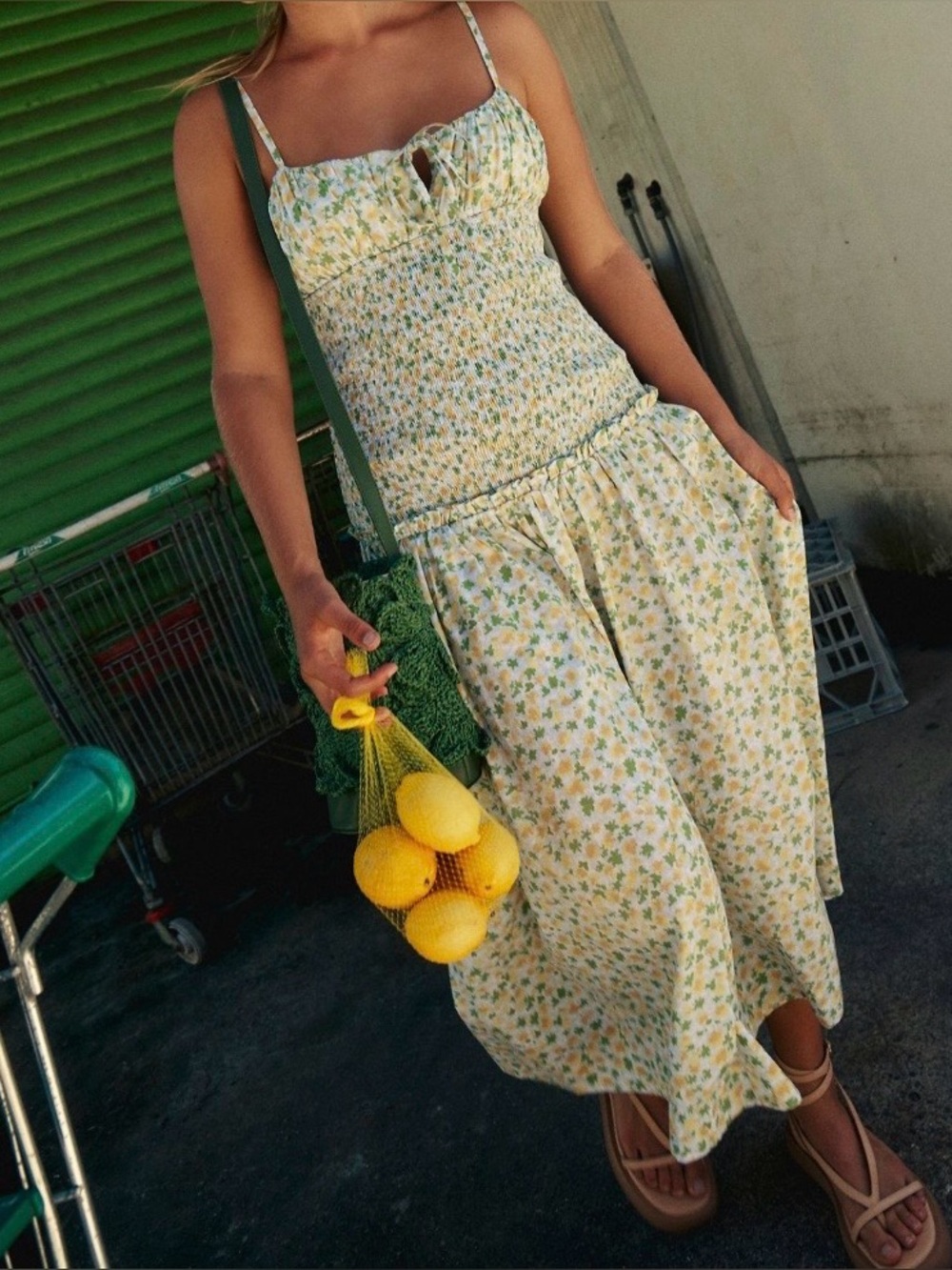 Free People Lavender Daze midi sun dress in green combo, size small, EUC!